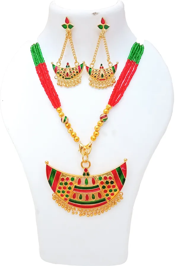 Assamese_Traditional_Red_Green_Joonbiri_Jewellery_Set_For_Women